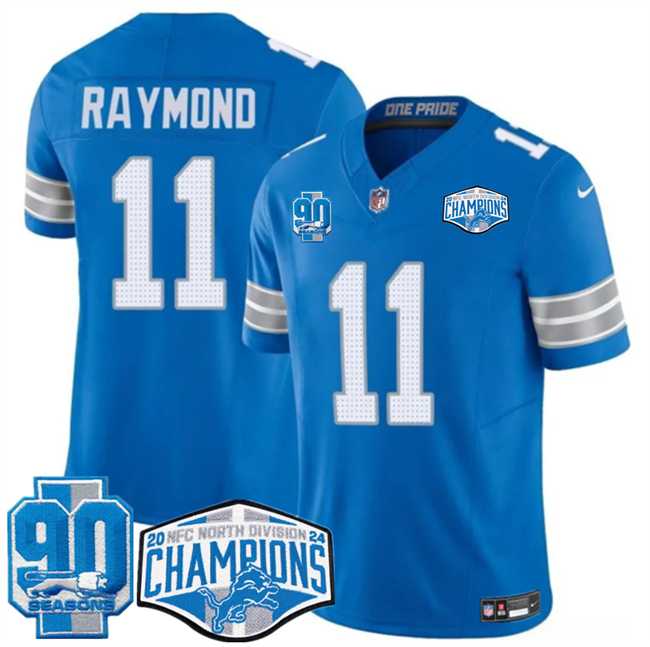 Men%27s Detroit Lions #11 Kalif Raymond Blue 2024 NFC North Champions 90th Anniversary Patch F.U.S.E. Vapor Limited Stitched Jersey->detroit lions->NFL Jersey